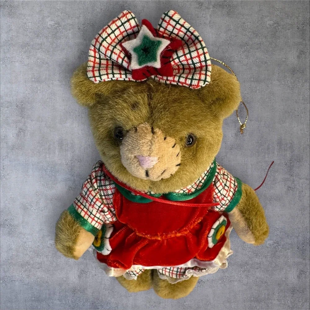 Vintage Dillards Plush‎ Teddy Bear Red Dress  Christmas Ornament